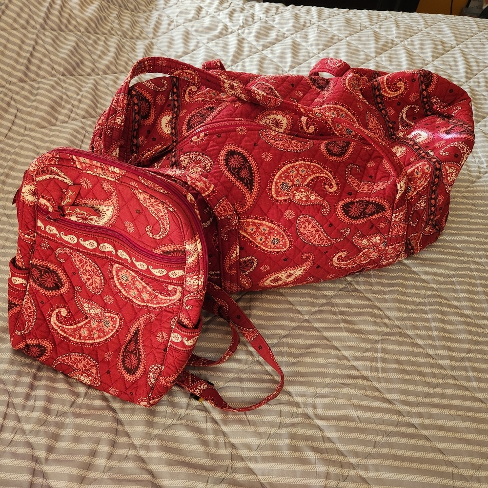Vera Bradley bundle in Mesa Red overnight duffle and small backpack purse